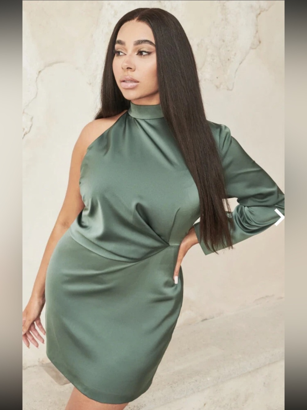 Lavish Alice High Neck One Shoulder Ruched Mini Dress Deep Pine Size 20 NWT
